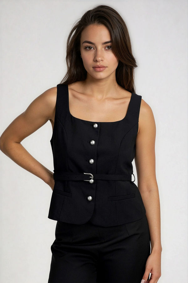 Iconic Aura Belted Vest Top - Black
