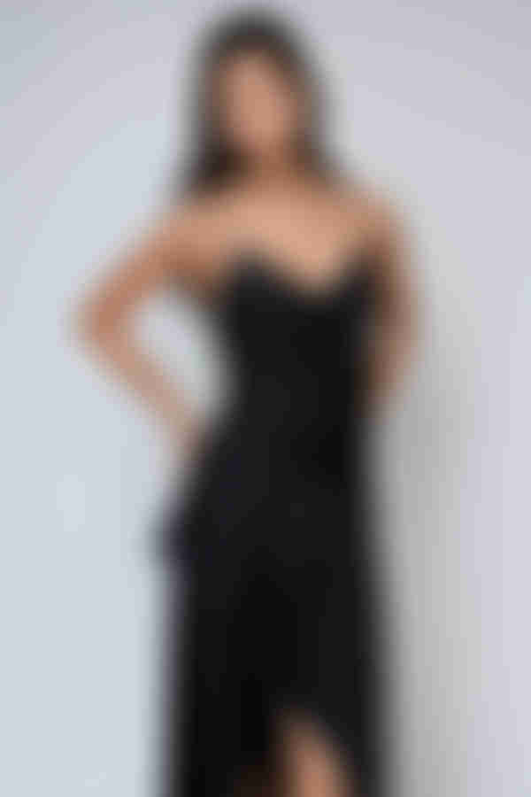 Just Dance Ruched Asymmetrical Maxi Dress - Black