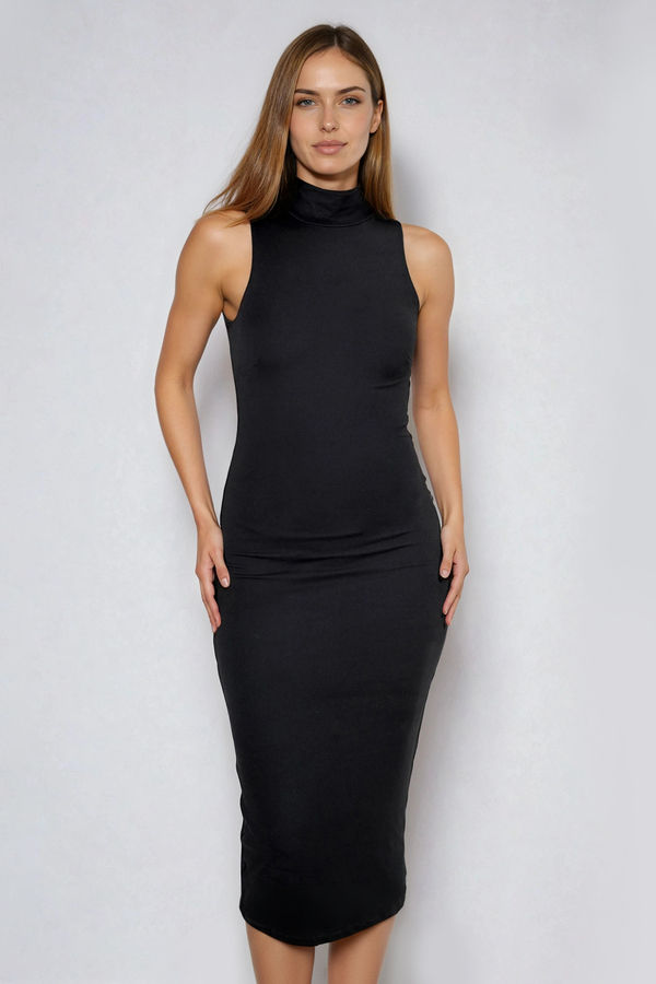 Keep it Bold Mock Neck Bodycon Midi Dress - Black