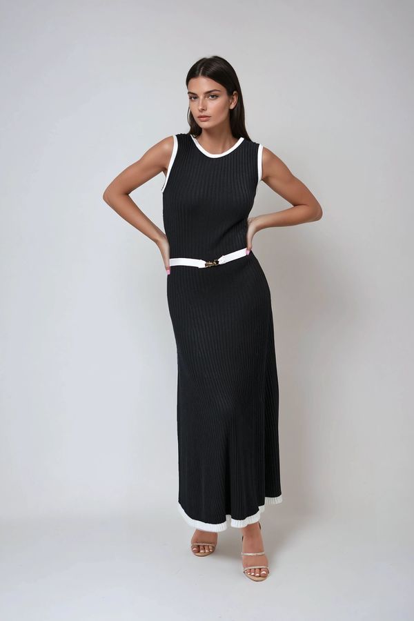 Keep It Classy Ribbed Belted Midi Dress - Black