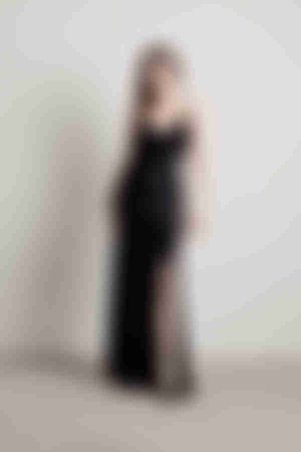 Knightly Dreams Satin High Slit Maxi Dress - Black