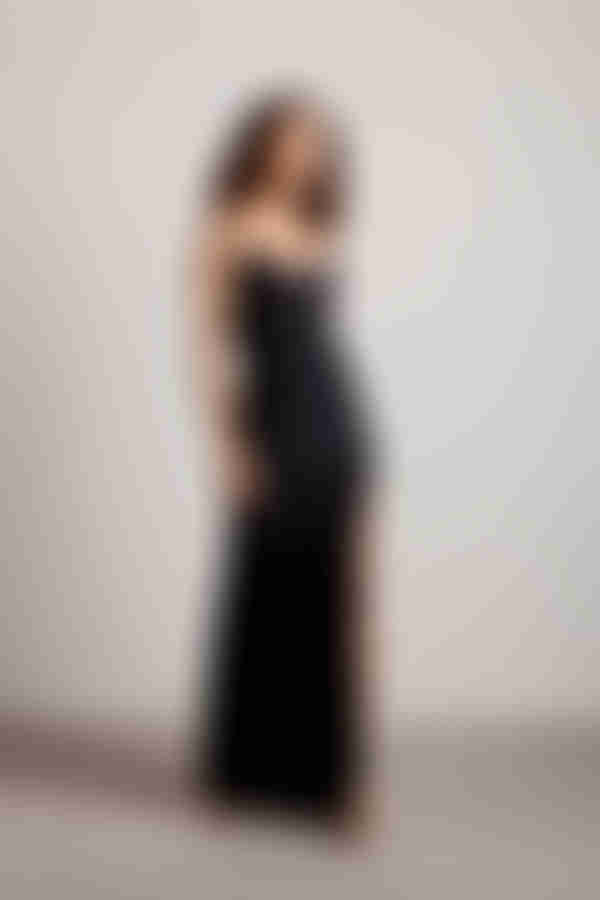 Late Nights Open Back High Slit Maxi Dress - Black