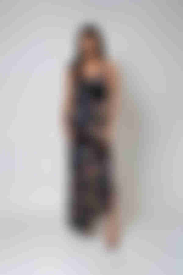 Love on Me Asymmetrical Floral Midi Dress - Black