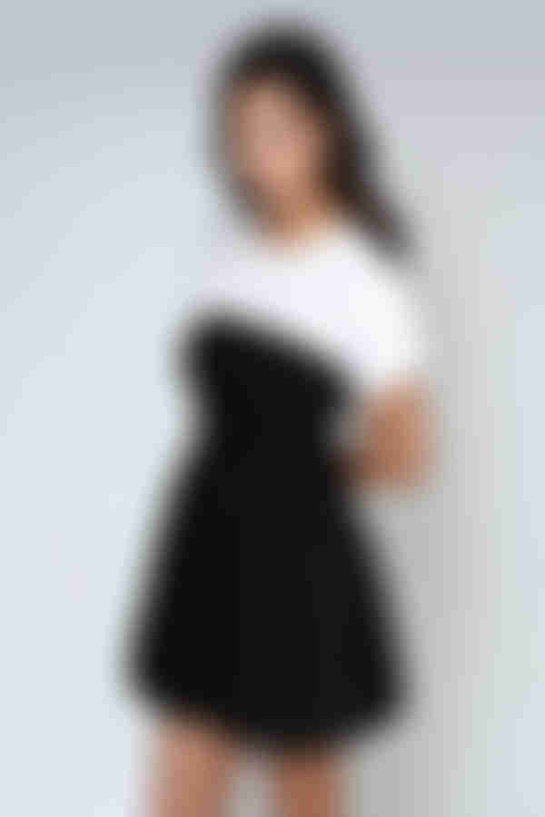 Lush Life Two-Toned Flare Mini Dress - Black