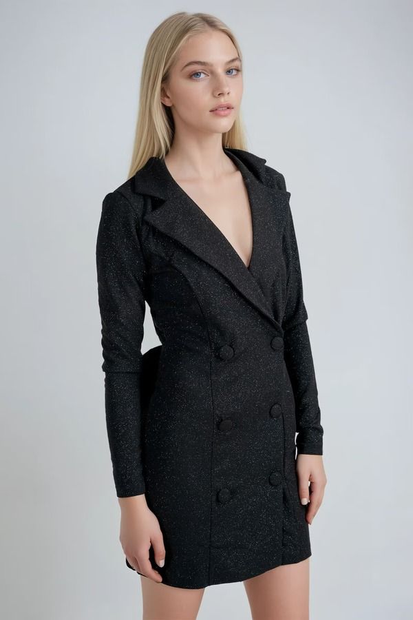 Luxe Allure Glitter Bow Mini Dress - Black