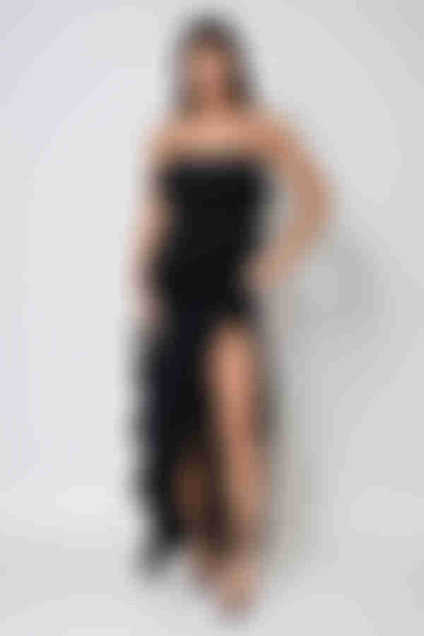 Magic Love Ruffle Slit Maxi Dress - Black