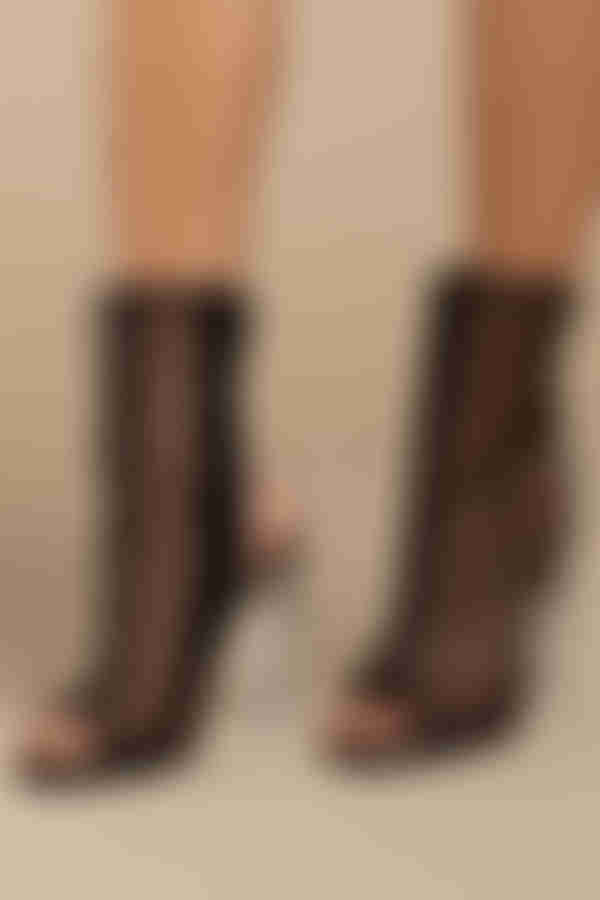 Mesh Around Peep Toe Mid Calf Boots - Black