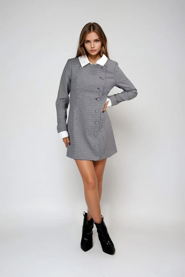 Metro Chic Plaid Button Mini Dress - Black