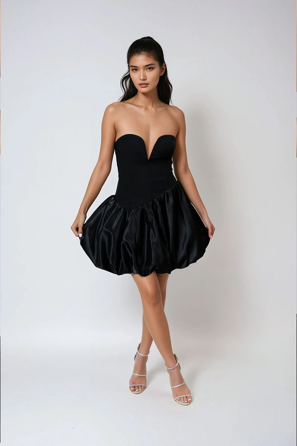 Mirror Ball Strapless Corset Mini Dress - Black