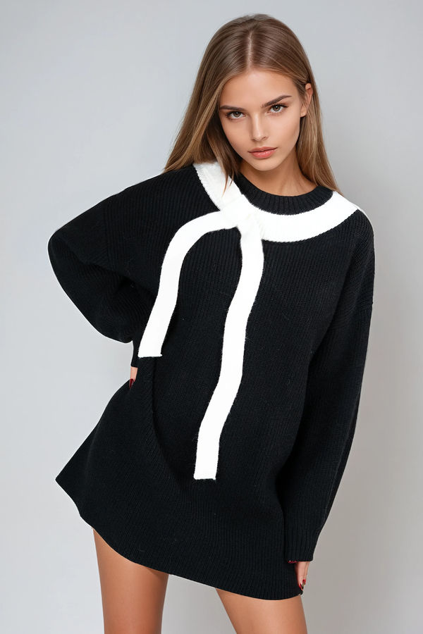 Mon Amour Bow Sweater Mini Dress - Black