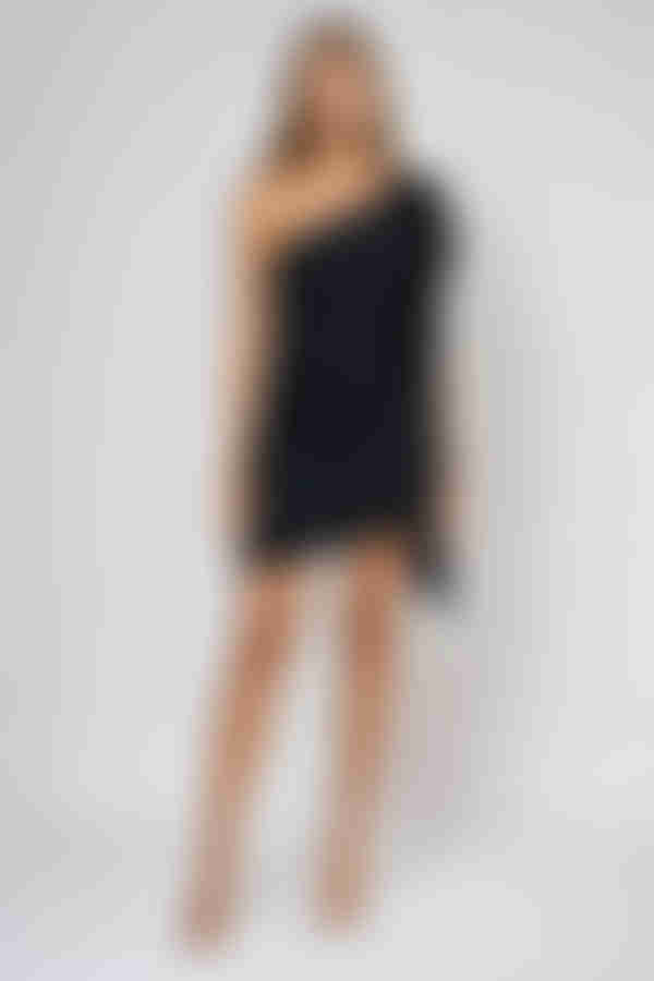 Moonlight Glow One Shoulder Bow Mini Dress - Black