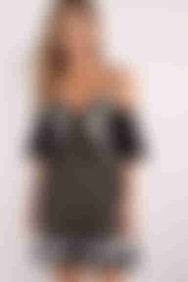 Crushin' On You Sheer Cold Shoulder Mini Dress - Black Multi