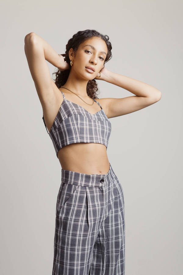 Only Want You Black Multi Plaid Button Cami Crop Top
