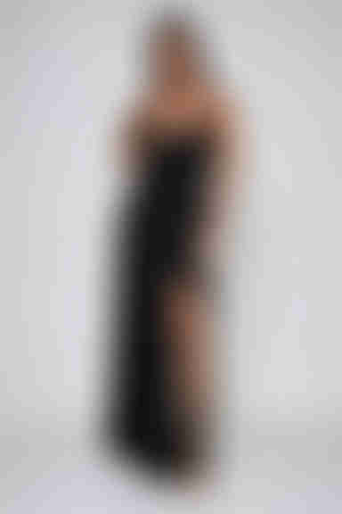 My Moment Crochet High Slit Maxi Dress - Black