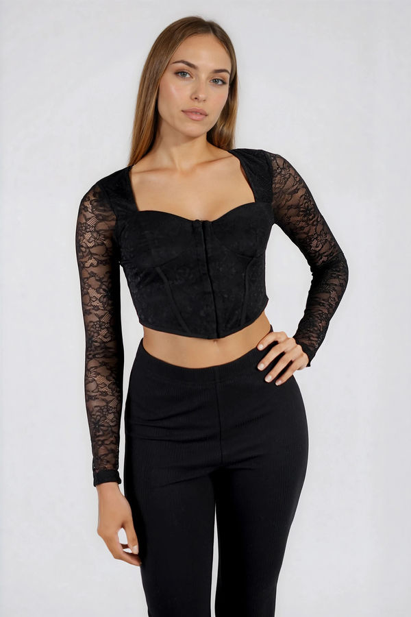 Night Out Glow Sweetheart Corset Top - Black