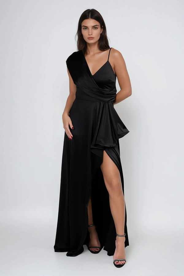 On My Way Satin Pleated Maxi Dress - Black