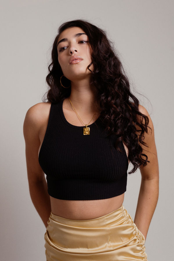 Open Sides Black Ribbed Crop Tank Top