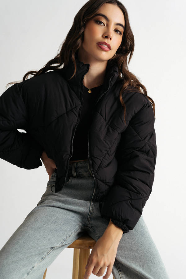 Perfect Touch Black Zip Up Puffer Jacket