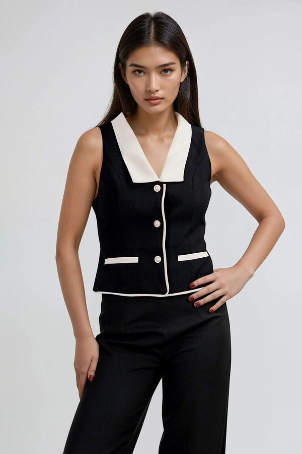 Polished Charm Collared Vest Top - Black