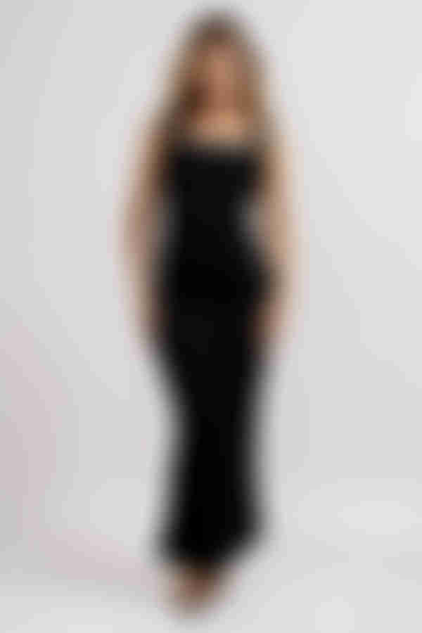 Power Stance Square Neck Bodycon Maxi Dress - Black