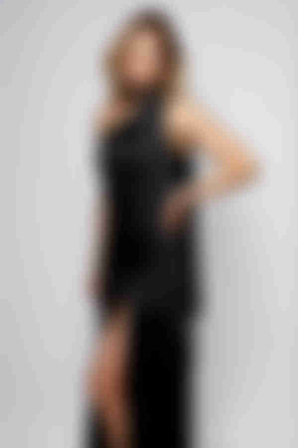 Refined Glow One Shoulder Slit Maxi Dress - Black