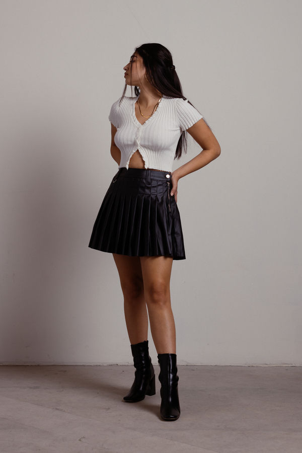 School Girl Black Pleather Pleated Mini Skirt