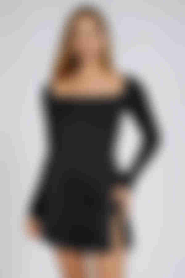 Sleigh All Day Square Neck Slit Mini Dress - Black