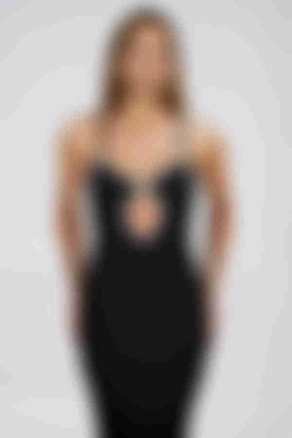 Spotlight Ready Crystal Keyhole Bodycon Maxi Dress - Black