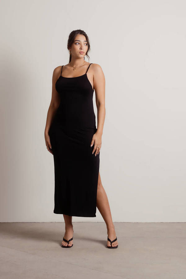 Stacie Black Halter Backless Midi Simple Dress