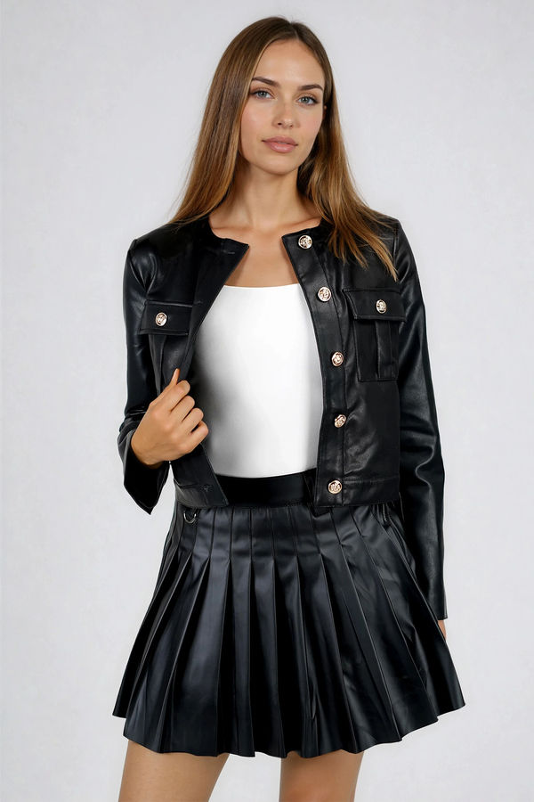 Stand Out Button Down Leather Jacket - Black