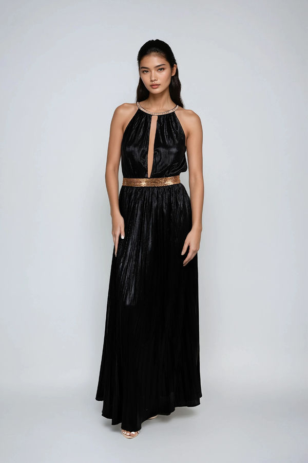 Starlit Skin Metallic Open Back Maxi Dress - Black