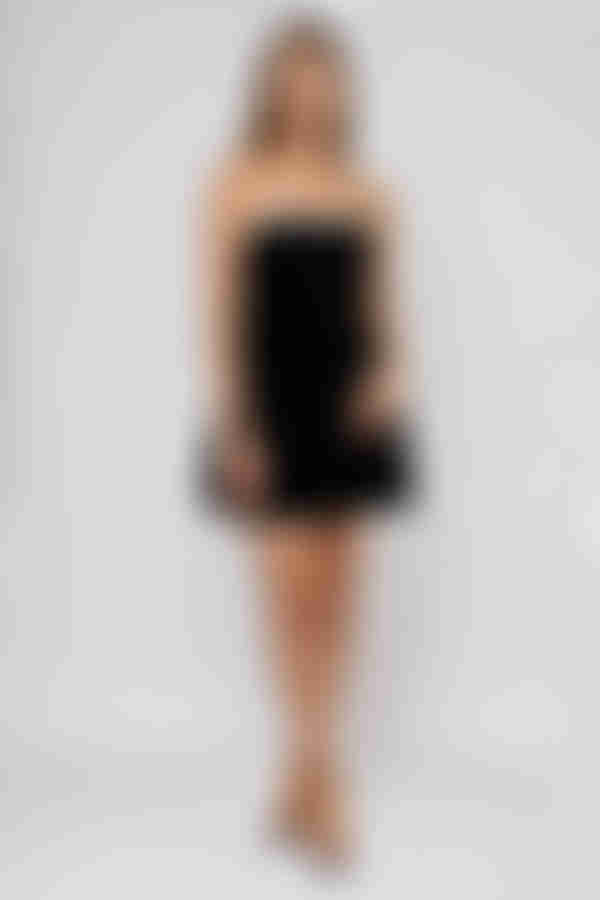 Swept Away Strapless Lace Up Mini Dress - Black