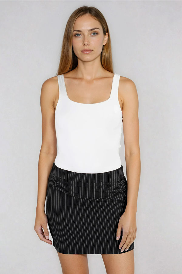 Tailored Chic Pinstripe Mini Skirt - Black