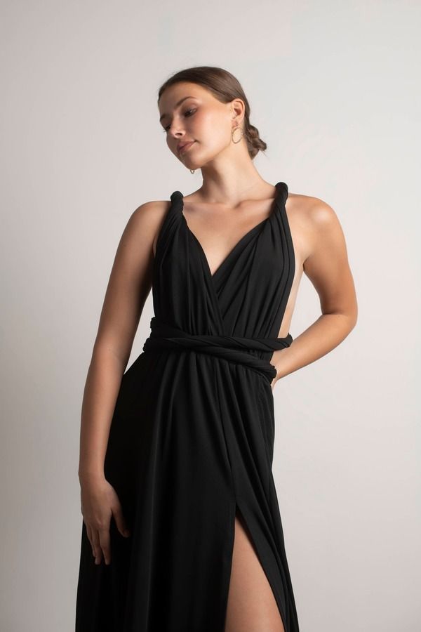 Think It Through Black Multiway Slit Maxi Gala Dress