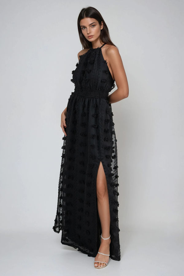 Thorn Kiss Floral Smocked Waist Maxi Dress - Black