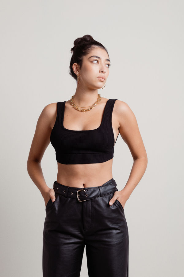 Too Busy Black Knit Ribbed Crop Top Bralette