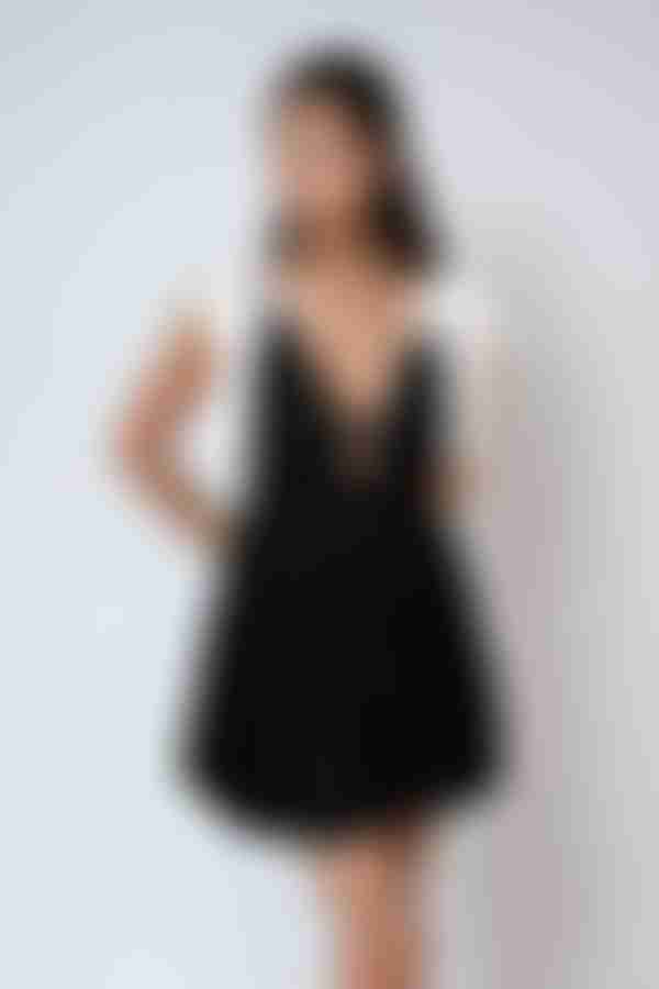 Trophy Girl Plunging Bow Tie Mini Dress - Black