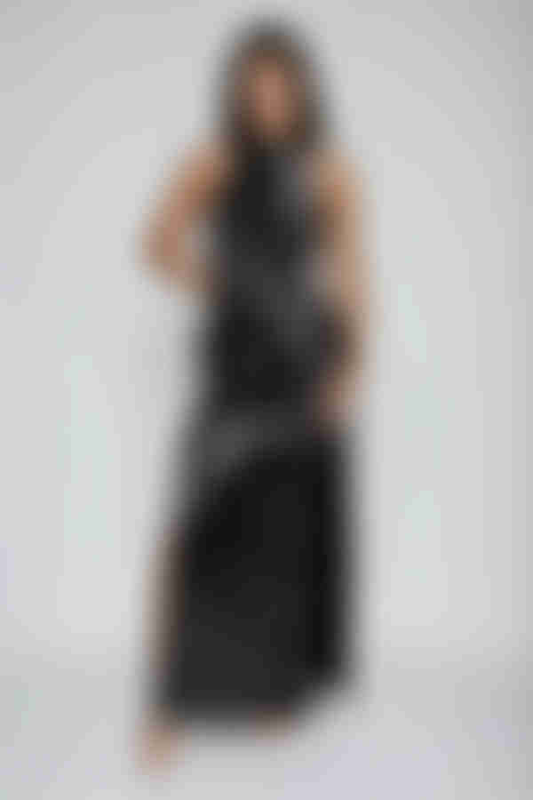 Vogue Allure Lace Up Sequin Maxi Dress - Black