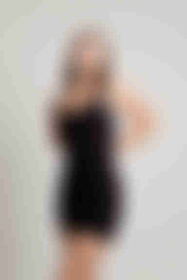 Wen Ruched Cross Back Mini Dress - Black