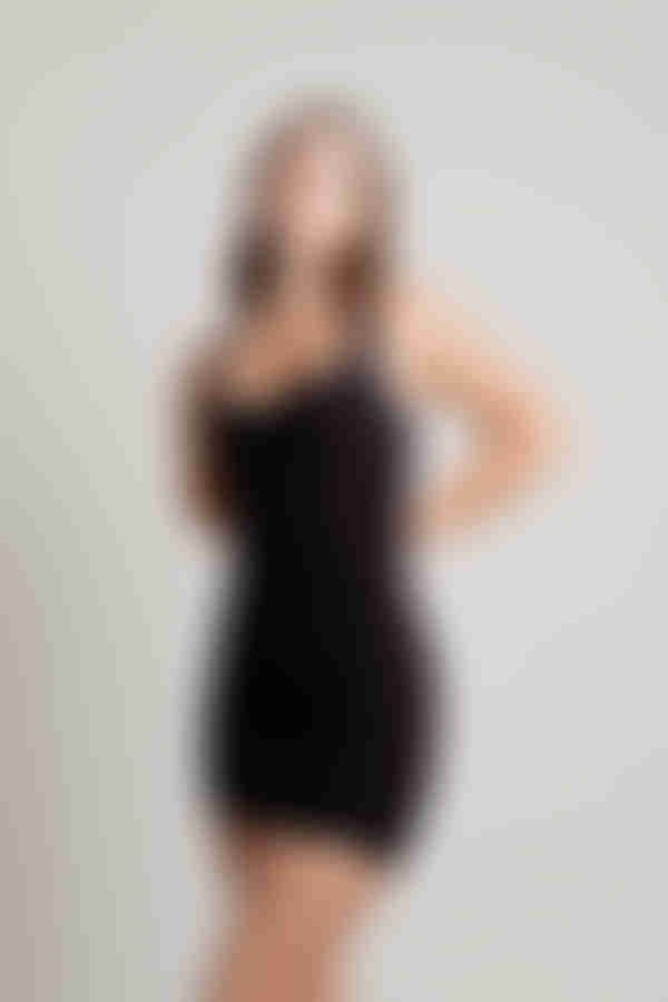 Wen Ruched Cross Back Mini Dress - Black