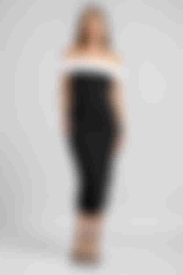 Glow and Go Off Shoulder Bodycon Midi Dress - Black/White