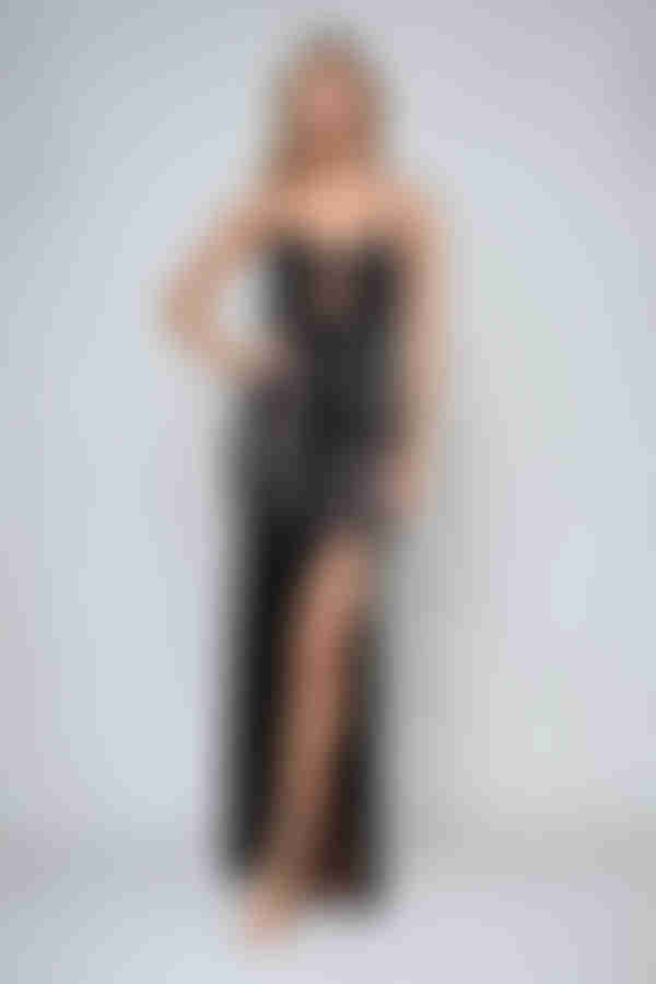 Wild Flame High Slit Sequin Maxi Dress - Black