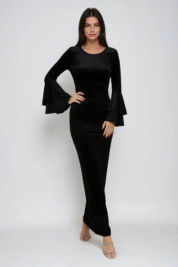 Willow  Velvet Bell Sleeve Maxi Dress - Black