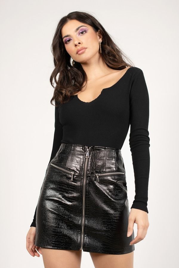 Yvonne Black Croc Faux Leather Skirt