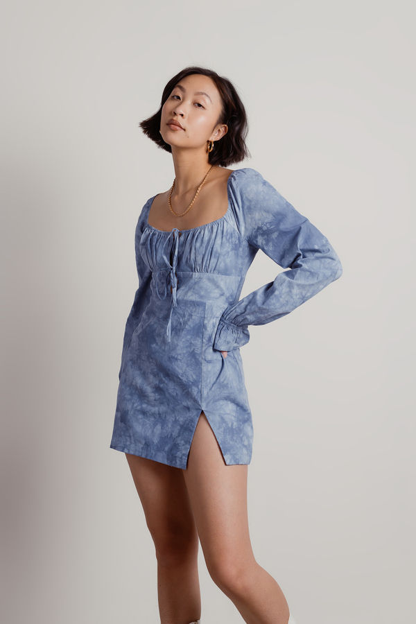 All I Want Is You Tie Dye Ruched Mini Dress - Blue
