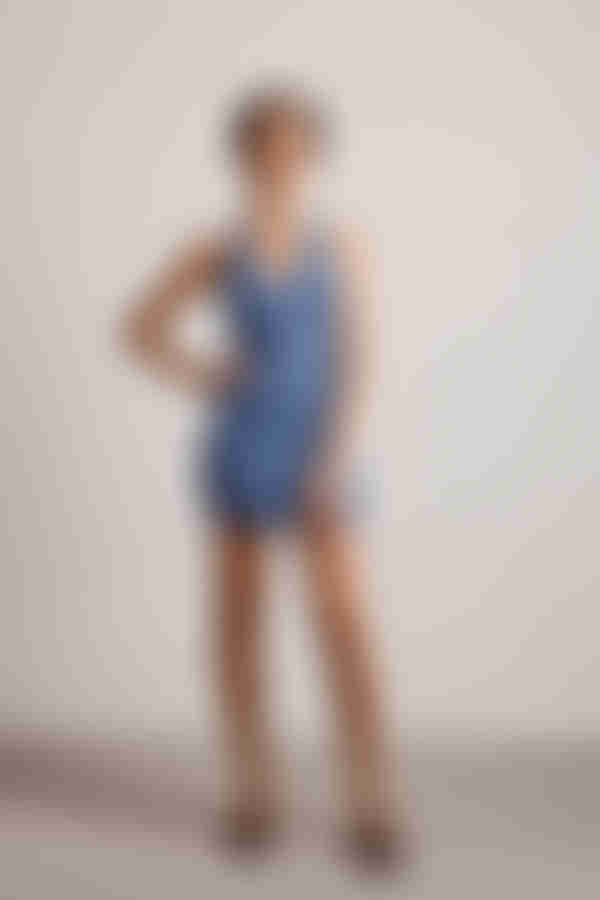 Aylah Halter Ribbed Knit Bodycon Mini Dress - Blue