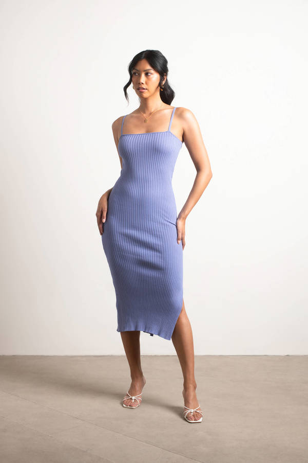 Go Figure Blue Slit Bodycon Midi Dress