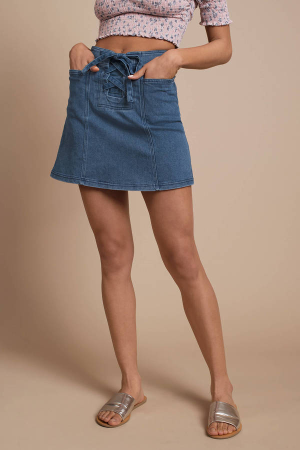 Finders Keepers Inverse Blue Lace Up Denim Skirt