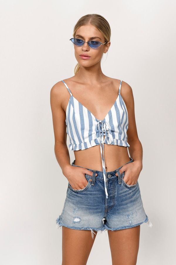 Just Right Blue Lace Up Top
