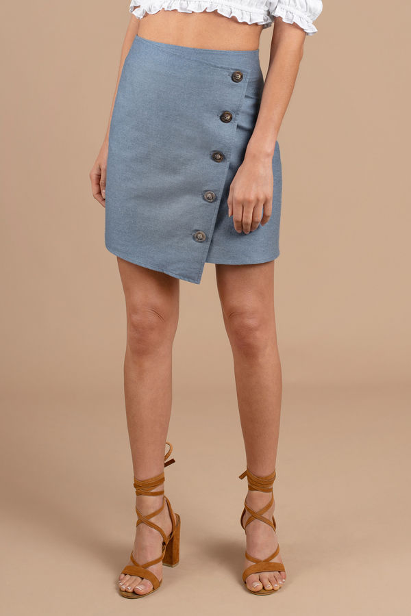 J.O.A. Kate Blue Angle Buttoned Mini Skirt